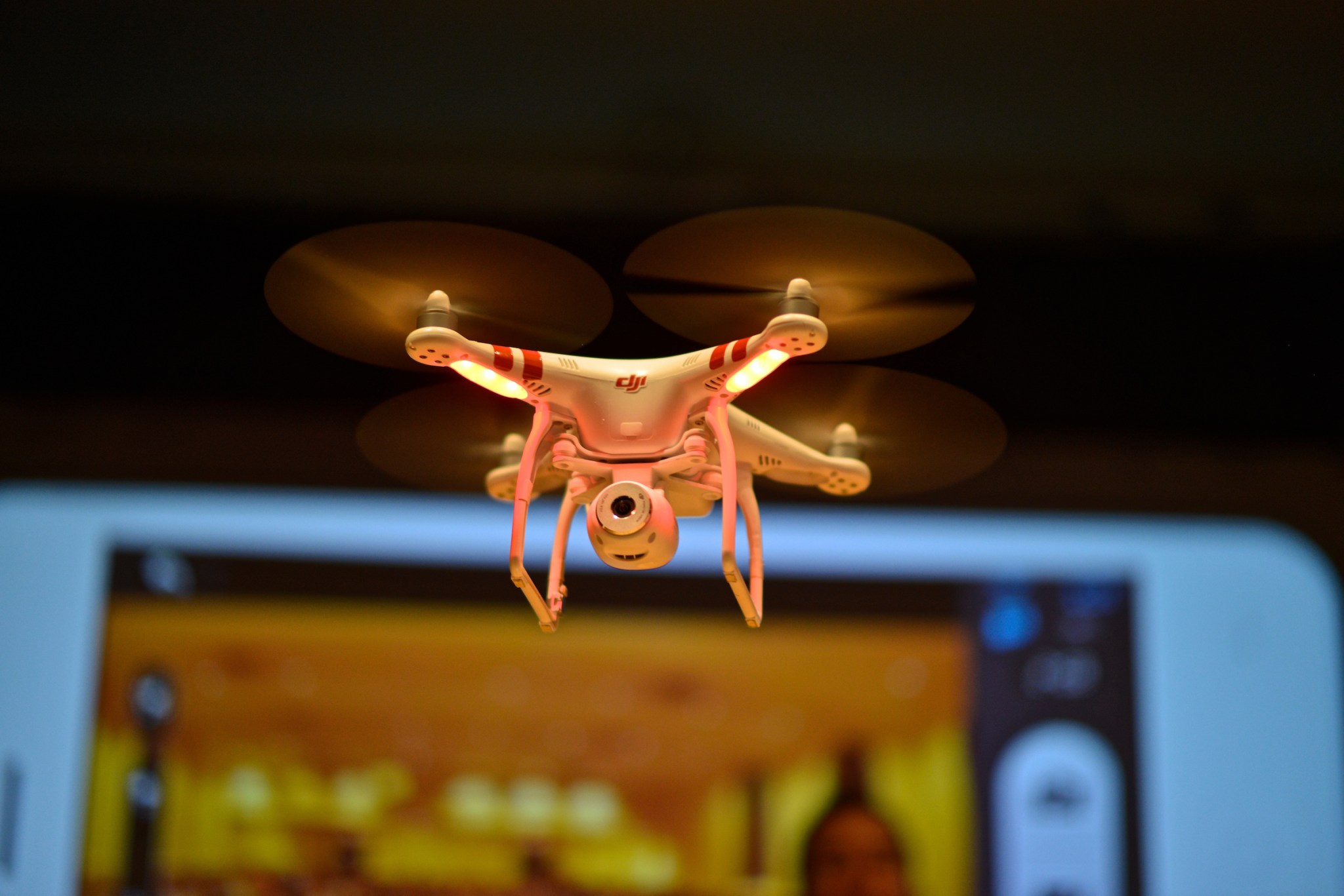 An early DJI Phantom quadcopter demonstrated at the Drones and Aerial Robotics Conference at New York University in October 2013.